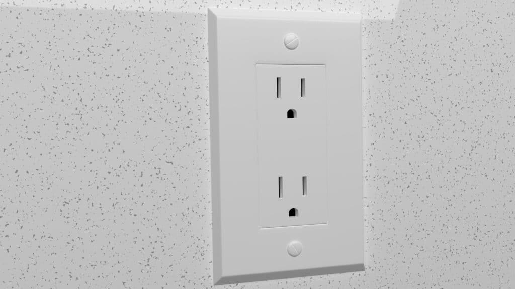 close up of white electrical outlet installed on white wall